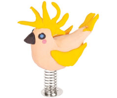 Yellow and cream clay bird on spring base