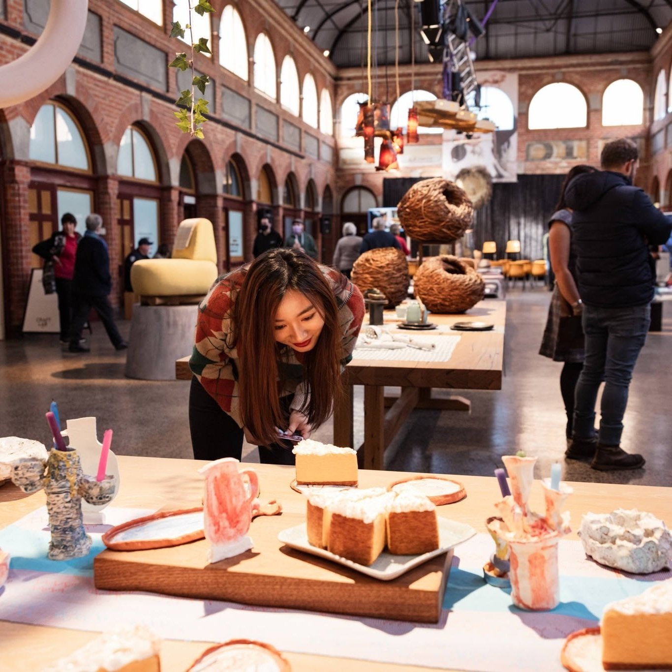 Person looking at crafts in Ballarat Mining Exchange during Craft Lab